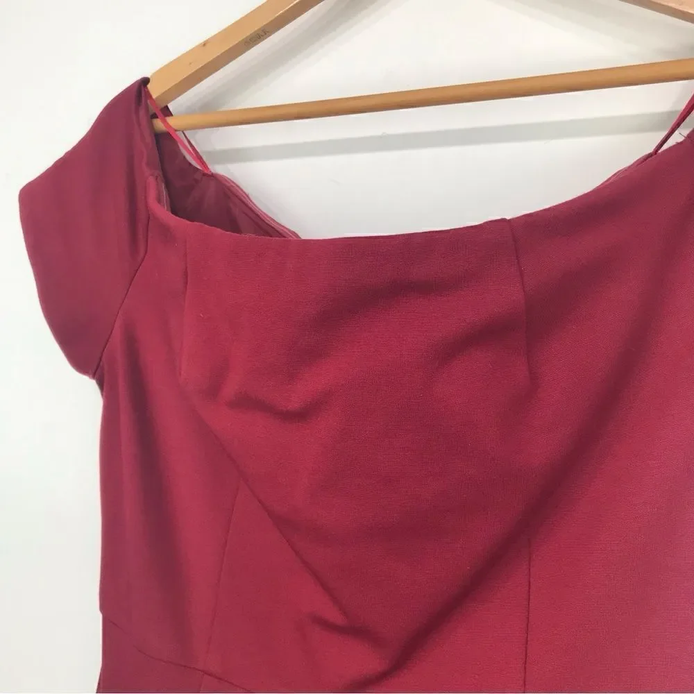 Trina Turk CANDELLYN Cranberry Red Scoop Neck Fitted Holiday Sheath Pencil Dress